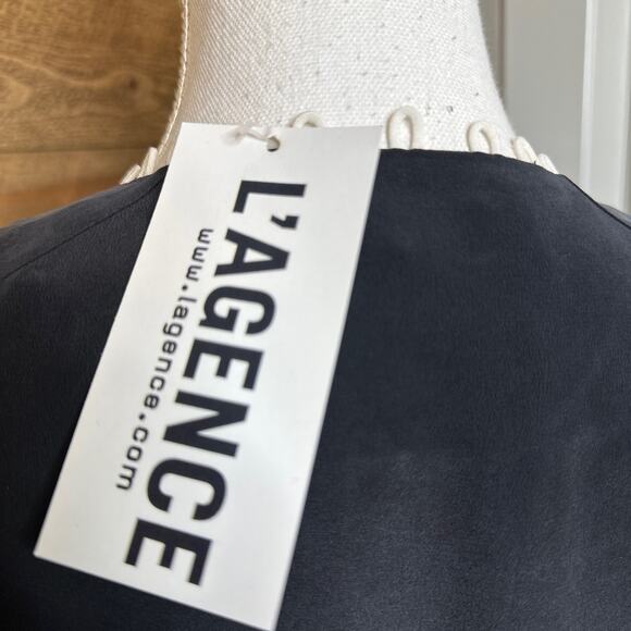 L'Agence Black Silk Mini Dress with white covered buttons Size Small NWT - Picture 5 of 6
